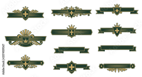 Vintage Heraldic Shields and Banners - Royal Emblem Set