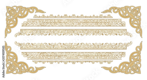 Vintage Ornamental Borders and Corners, Decorative Graphic Elements Set