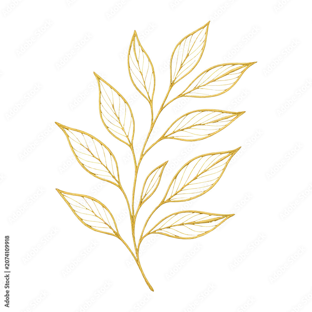 Fototapeta premium PNG Elegant golden leaf illustration.