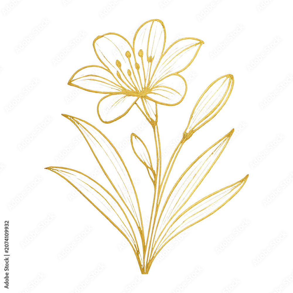 Fototapeta premium PNG Elegant gold floral illustration.