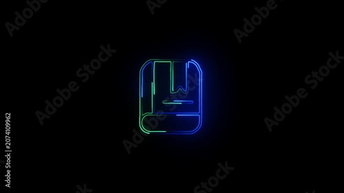 Futuristic Neon Light Book Animation with Bookmark Floating on Dark Background for Digital Library, E-learning Platform, and Smart Education Elements