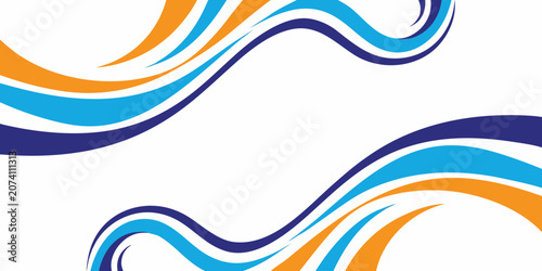 Fotografi Flowing curves in orange blue and white on a white background