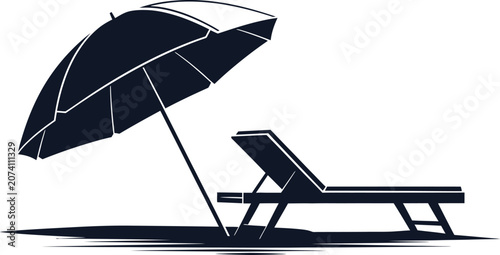 Tableau sur toile Minimalist black silhouette icon of a sun lounger under a beach umbrella with um