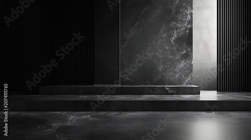 Symmetrical Dark Room with Marble Floor / 黒大理石床の対称的な暗い部屋