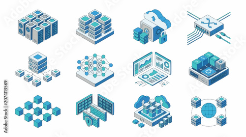 Isometric Technology and Data Center Icons Collection.