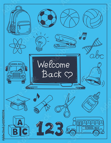 Back to School Doodles Pack Retro Hand Drawn Blackboard Education and Sports Icon Elements
