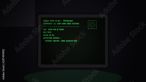Retro Computer Bios Startup Screen Loading Technical System Data