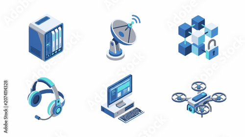 Flat Design Technology Icons Set for Digital Use.