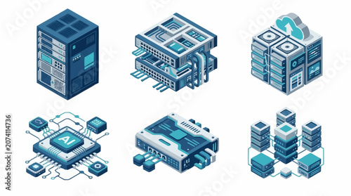 Isometric Technology Data Center Server Rack Design.