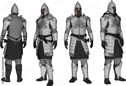 Fotografie Vector sketch illustration of a classic vintage old royal knight warrior design