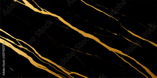 Elegant black marble background with diagonal golden veins forming luxurious abstract texture design for modern decorative artwork
