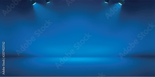 Bild auf Leinwand Blue stage spotlight motion background with glowing blue light beams, dark abstr