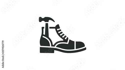 Foto Black and white work boot shoe.