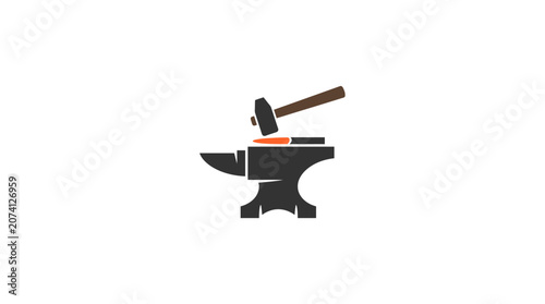 Tableau sur toile Anvil with hammer on top metal.