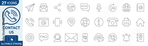 Fotografi Contact us icon set with 27 line icons, customer service and support symbols, ed