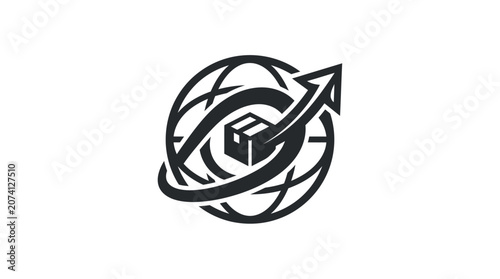 Black and white cube globe icon.