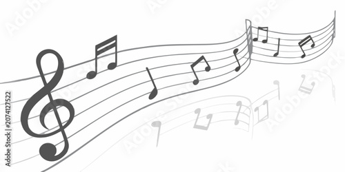 Fotografía Musical Notation And Staff Lines Gray Vector Illustration On White Background