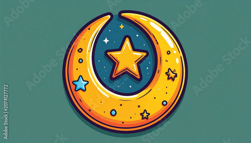 Golden crescent moon with star.