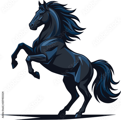 Obraz na płótnie Powerful Rearing Black Stallion Horse Vector Illustration Isolated on White Back