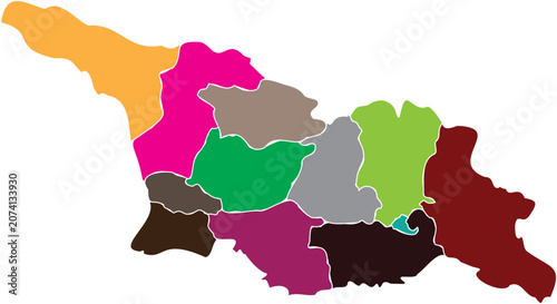 Colorful multicolor political map of Georgia country with distinct regional administrative divisions
