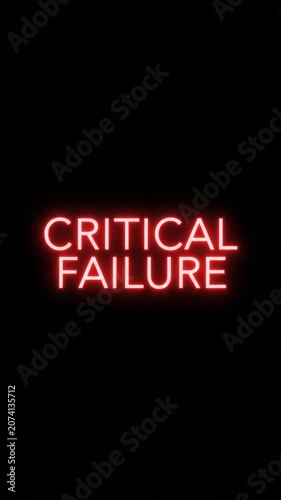 Critical Failure Neon Text Animation Representing Cyber Security System Breach and Digital Hacked Error Message Overlay