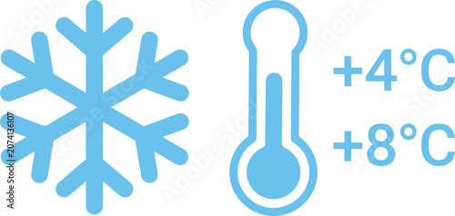 Cuadro en lienzo Weather icons with snowflake and rising temperature for forecast and climate cha