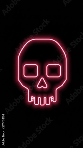 Neon Red Glowing Skull Graphic Symbol Representing Cyber Security System Failure and Digital Hacked Threat Warning