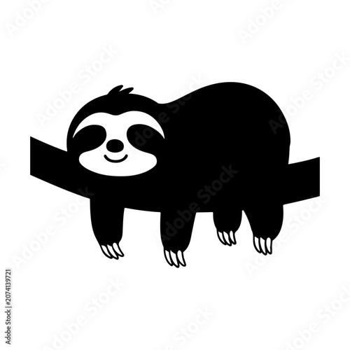 Funny cute sloth. Tired lazy animal lies on branch, sleeps and dreams.