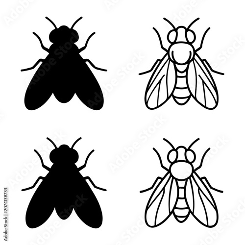 Fly insect icon clipart and lineart vector symbols
