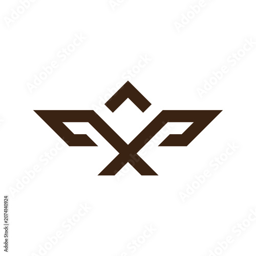 Geometric stylized eagle or bird logo symbol in minimalist brown lines