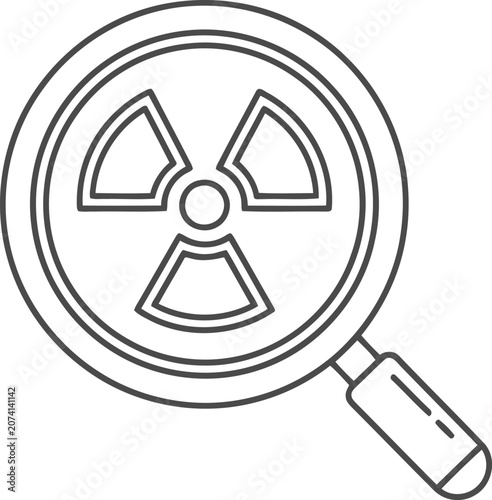 Magnifying glass with a radiation hazard symbol icon