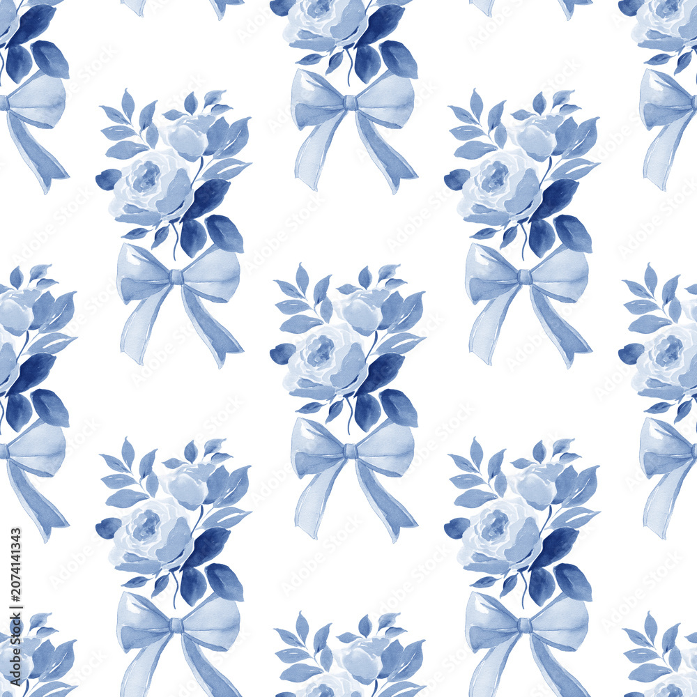 Fototapeta premium Seamless pattern of blue bouquet flowers