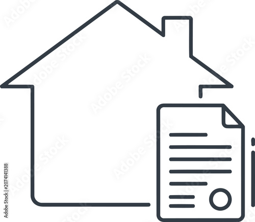 Outline icon of a house with a legal document or contract