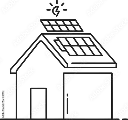 House with solar panels icon