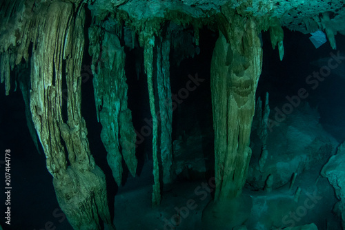 Fotografie Huge limestone cave chamber with dramatic formations inside a Yucatan cenote