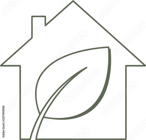 Green house icon with a leaf inside representing ecofriendly living