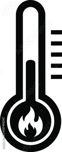 Thermometer icon with fire symbol representing high temperature