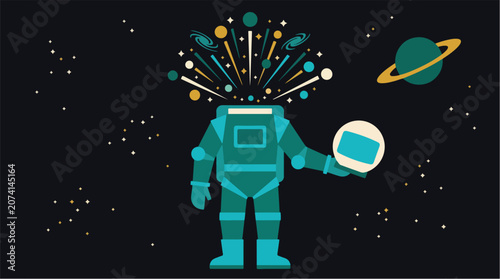 Fotografija Surreal Astronaut Removing Helmet Releasing a Galaxy of Stars and Cosmic Energy