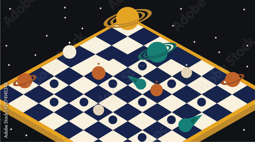 Slika na platnu Surreal Cosmic Chess Board with Planets and Celestial Bodies as Playing Pieces i