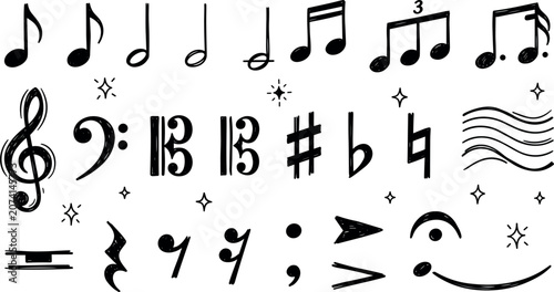 Obraz na plátně Classical Music Notes and Notation Icon Set with Clefs Accidentals Rests Staff L