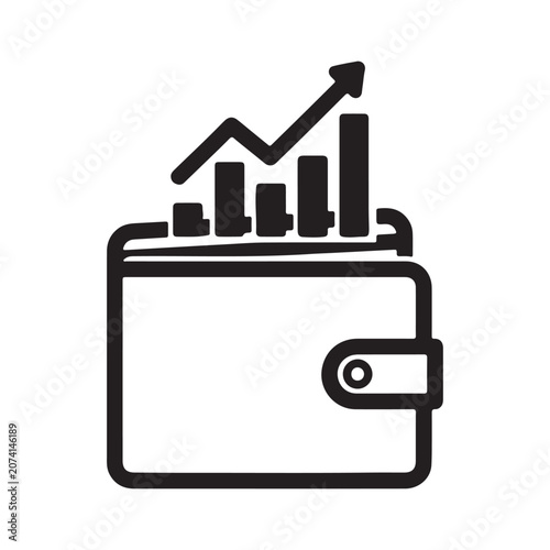 Wallet with rising financial growth bar chart icon financial investment business statistics analysis currency increase performance accounting marketing corporate strategy planning