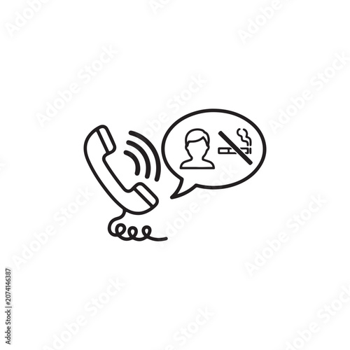 Outgoing call to advise against smoking with no smoking bad habit speech bubble black and white telephone communication no smoking prohibition information illustration abstinence negative