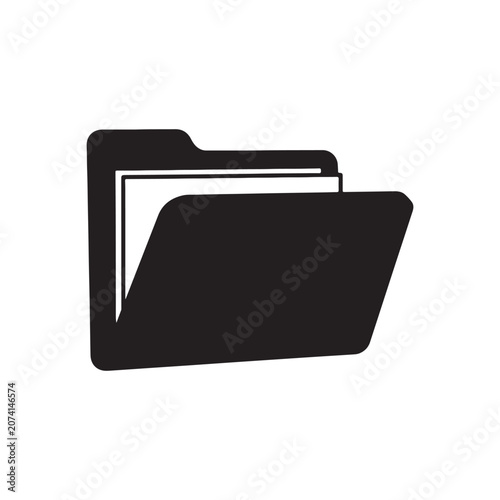 Open folder with documents black and white document information organization management business download transfer collection container category classification illustration silhouette