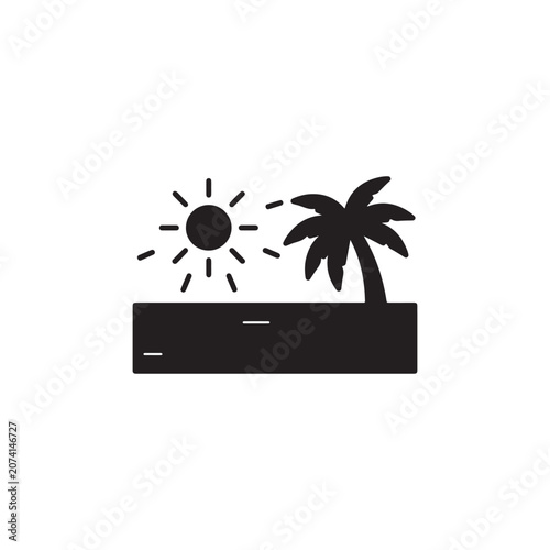 Sunny beach vacation icon with palm tree and ocean vacation tropical paradise illustration sunshine environment landscape recreation relaxing outdoors
