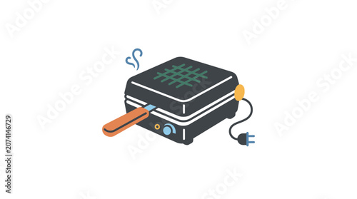 Electric waffle maker machine icon for kitchen breakfast preparation flat vector illustration