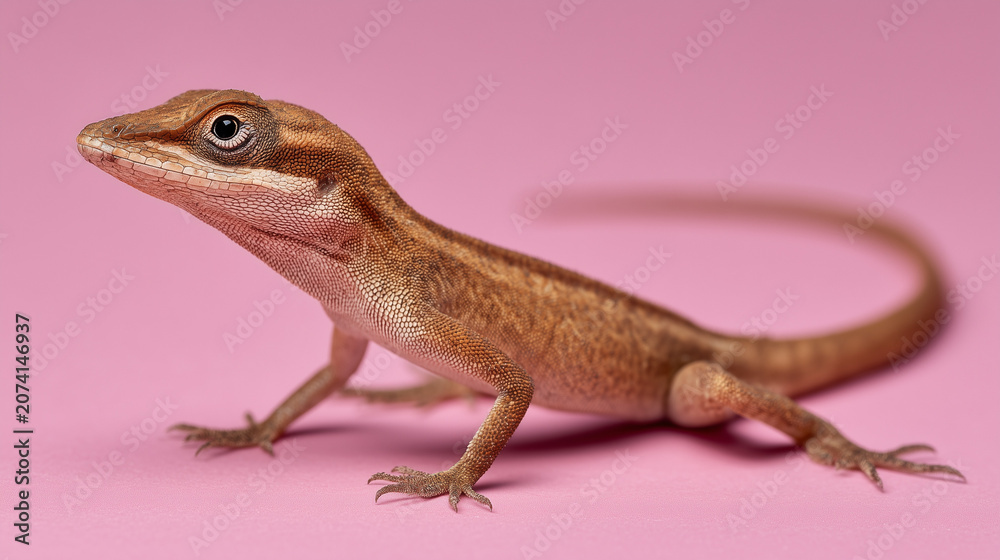 Fototapeta premium Bearded dragon lizard and gecko isolated on pink background, close-up macro wildlife reptile portrait with detailed scales, pet exotic animals concept