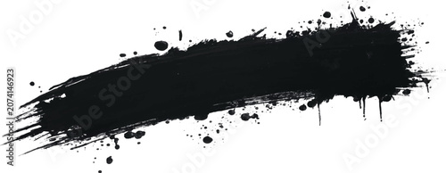 Fotografie Black ink paint stroke on white background with hand painted ink wash blot brush