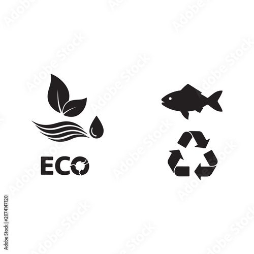 Eco friendly and sustainable environment icons with environment sustainability protection conservation pollution wildlife recycling illustration isolated sustainable resource biodiversity