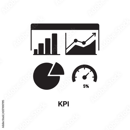 Kpi performance tracking business graphics set with business performance analysis statistics dashboard measurement speedometer indicator development strategy corporate planning management