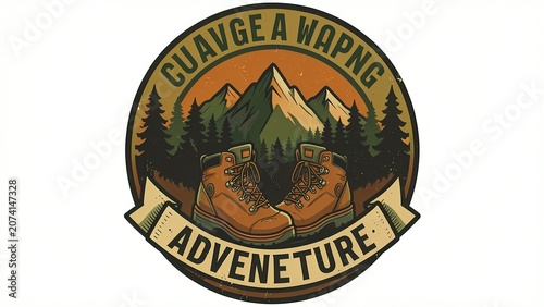A pair of hiking boots with the words Cuavage a Wapping Adventure